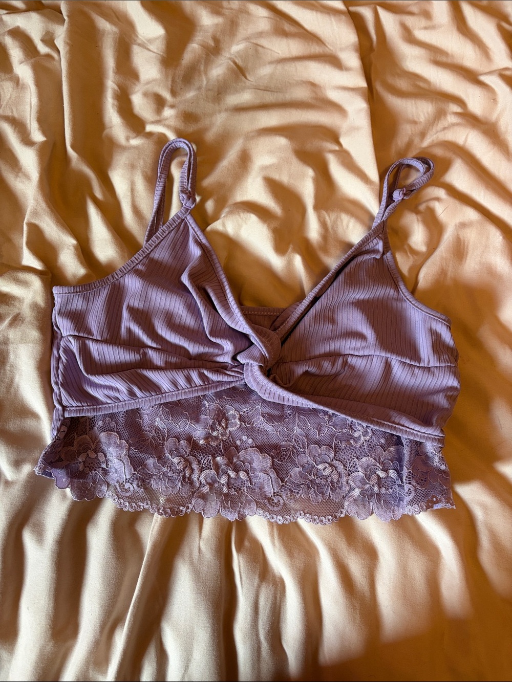 Lavender Lace-Trim Crop Top